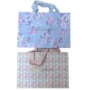 2 LoveShackFancy Shopping Gift Bags Pink Blooming Heirloom and Purple 18x12.5x5”
